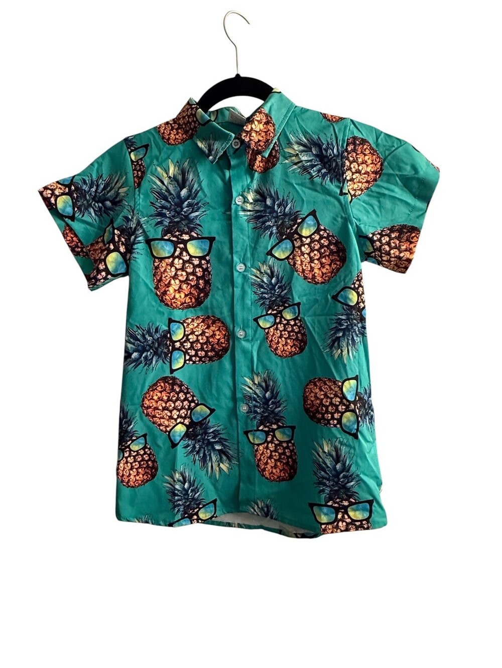 Boy's Short Sleeve Button-Up Shirt with Pineapple Print